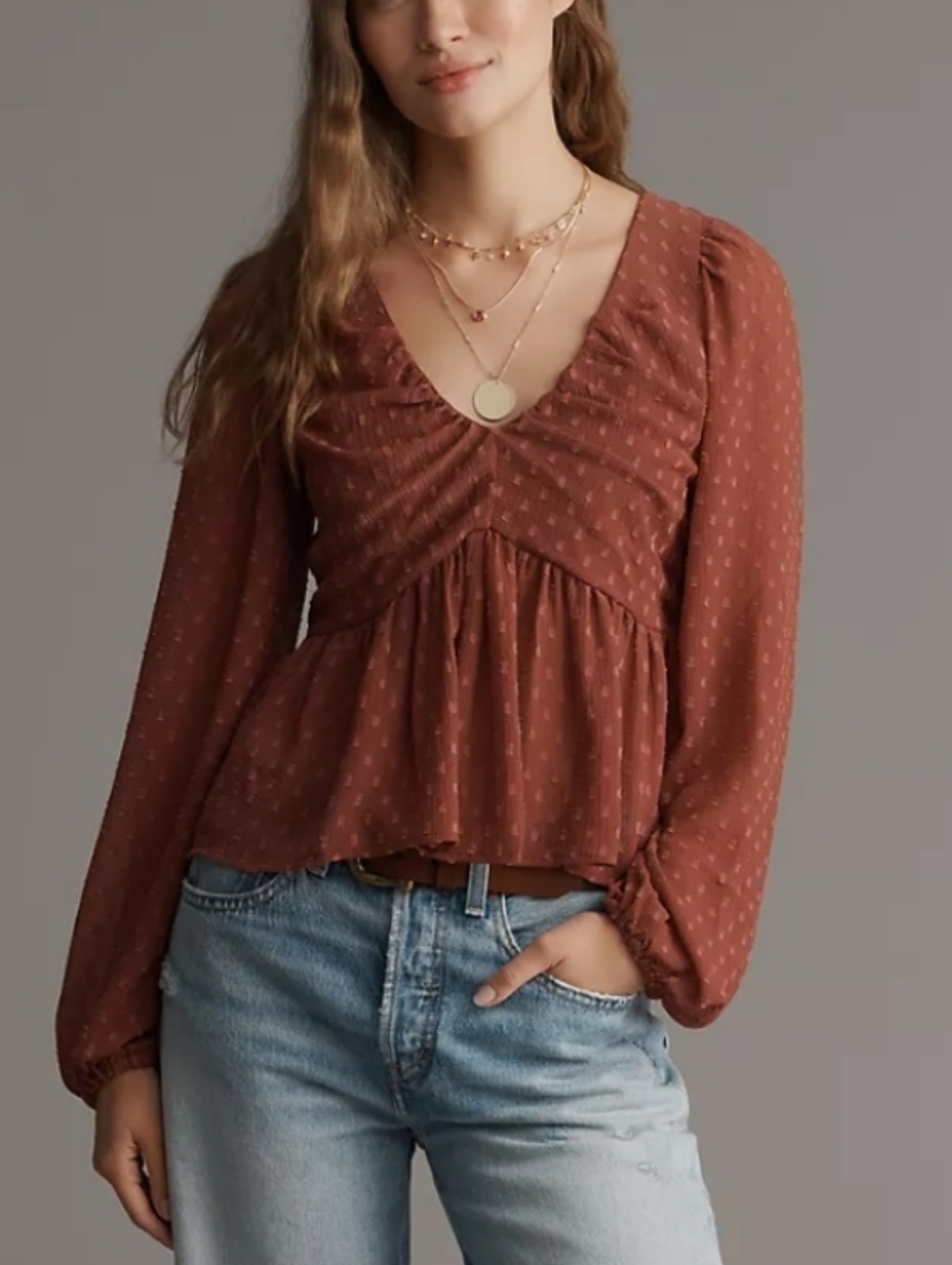 By Anthropology Peplum Blouse in Rust, Size XXS
